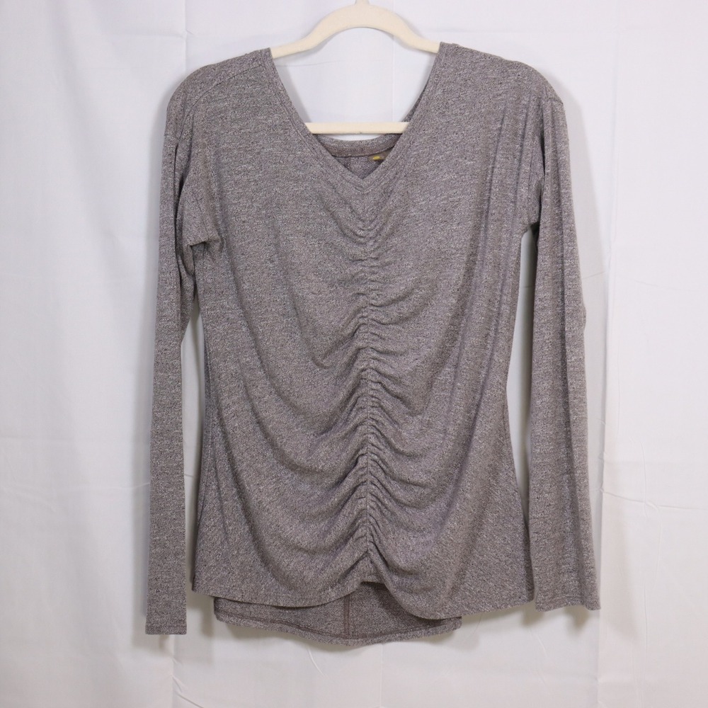Zella Long Sleeve Top Medium Gray Womens Ruched V-Neck Athleisure‎